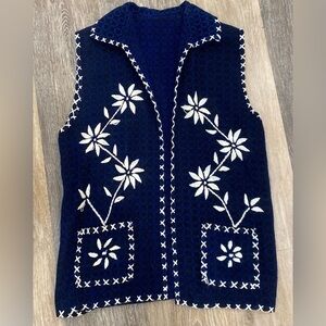Vintage 60s Navy Blue Floral Embroidered Vest